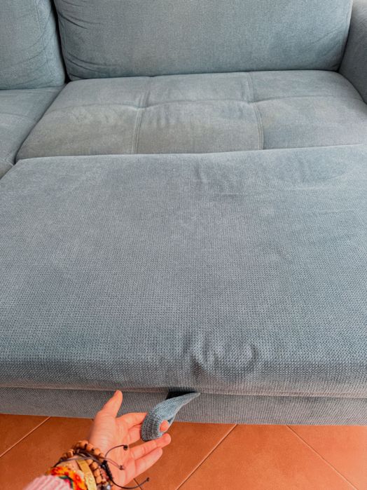 Sofá-cama com chaise longue Azul