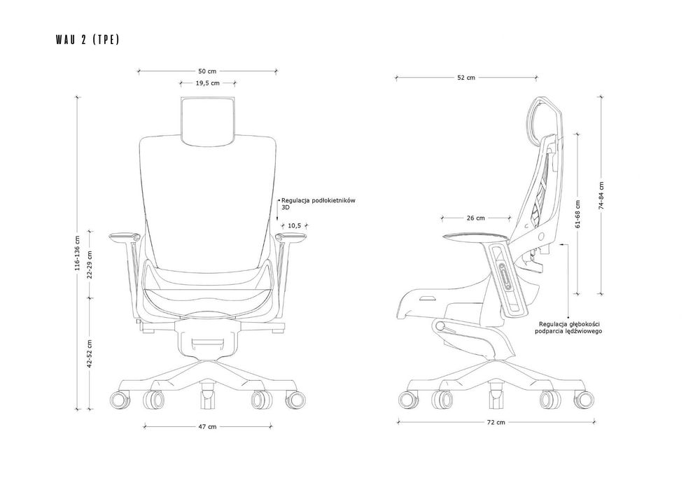 Fotel biurowy, ergonomiczny, regulowany, krzesło do biura, biurka WAU 2 ELASTOMER | WYPRZEDAŻ EKSPOZYCJI