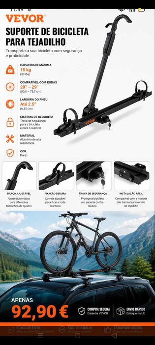 Bicicleta Suporte Auto. 92€. Oportunidade
