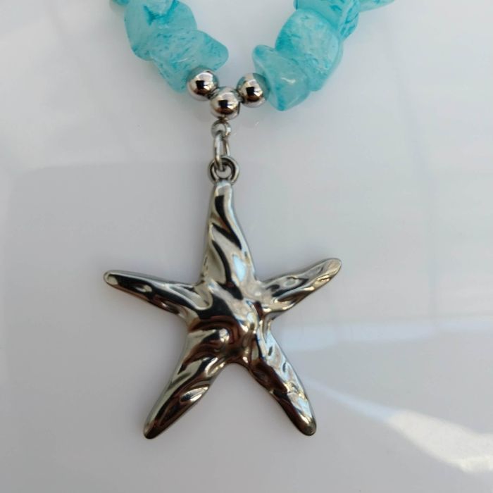 Colar com corrente prateada e Estrela do Mar