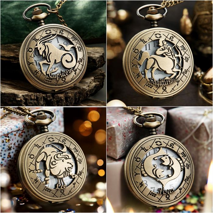 Кишеньковий годинник зодіак  Овен Риби Рак Лев Терези, часы гороскоп
