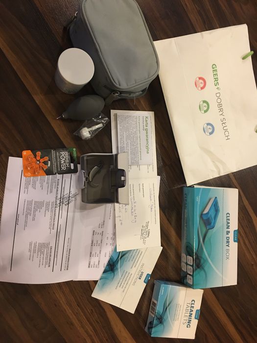 Aparat słuchowy zauszny Geers, 2015 - stan idealny, zestaw + gratisy