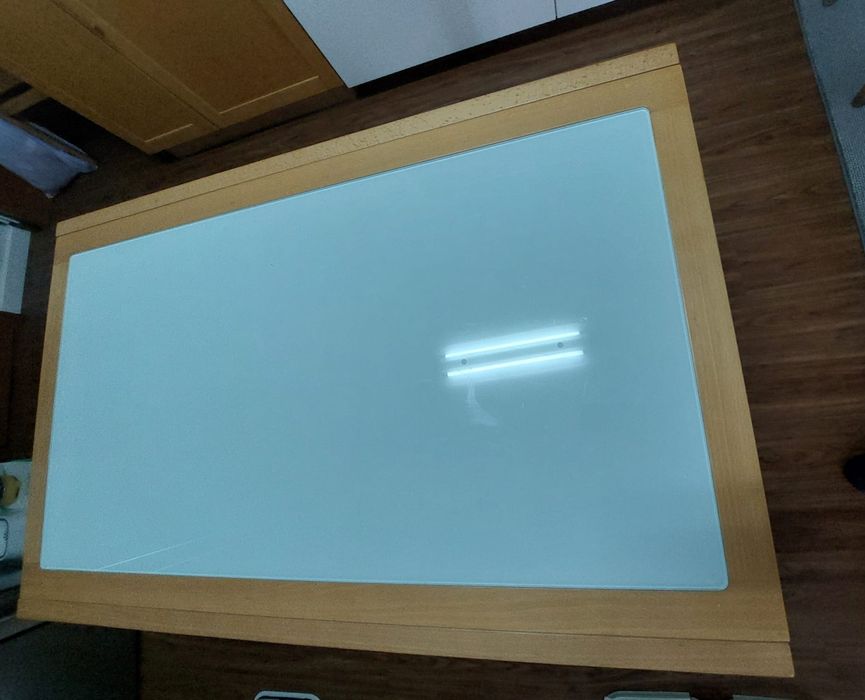 Mesa de cozinha extensível tampo de vidro fosco