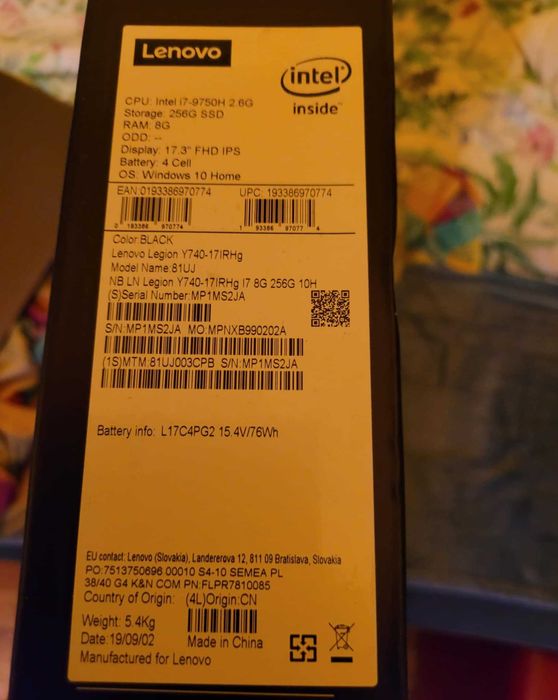 Laptop lenovo legion y 740 1.5 TB JAK NOWY DO NEGOCJACJI