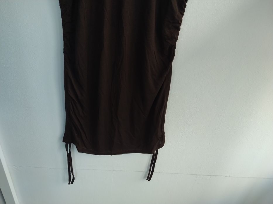 Túnica / Blusa comprida castanha – Manga morcego e franzidos com tachas Y2K - Tamanho XL