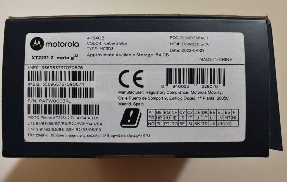 Smartfon Motorola Moto G22 4/64GB + 3x szkło hartowane. JAK NOWY.