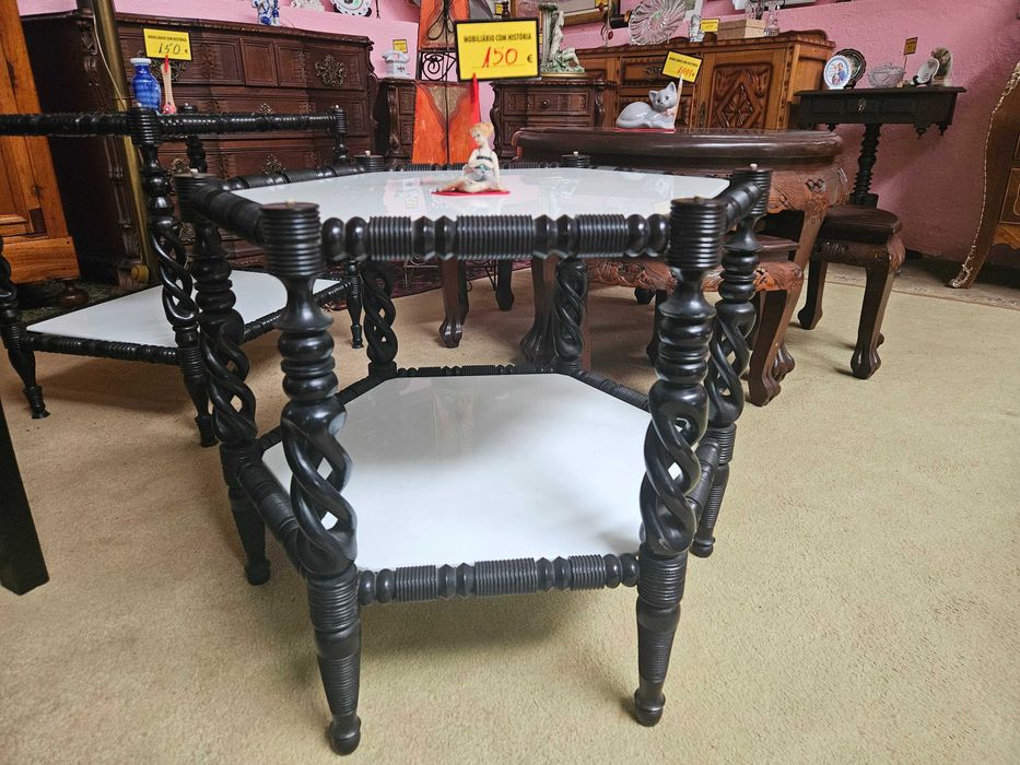 Mesa de centro antiga, exagonal - Muito Bom estado