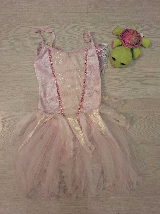 Strój wróżki 128 – różowa, tęczowe skrzydła