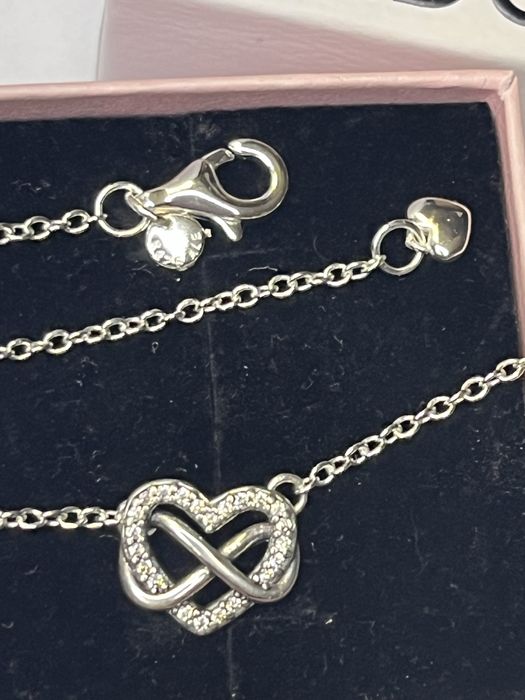 Łańcuszek naszyjnik Pandora serce cyrkonie 925srebro nowy Walentyn
