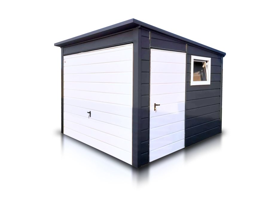 garaż blaszany blaszak 3x3 - Dach jednospadowy, Brama uchylna, Grafit