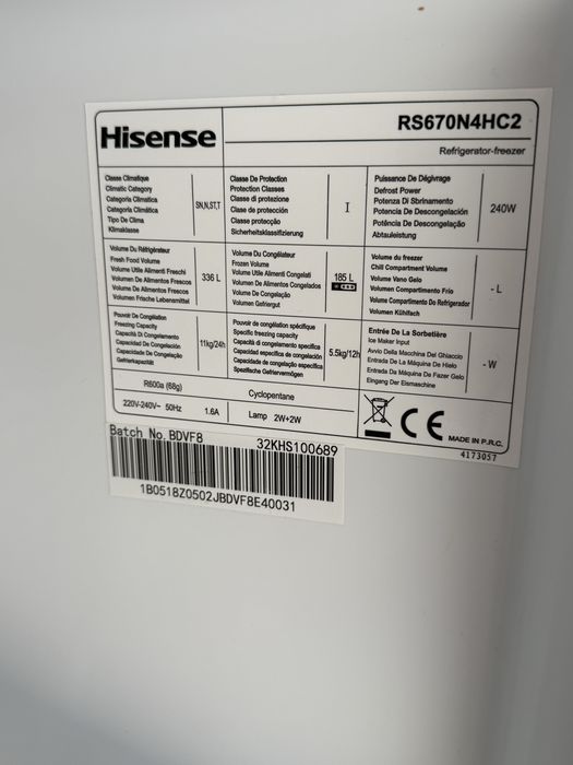 Frigorífico Americano Hisense para peças