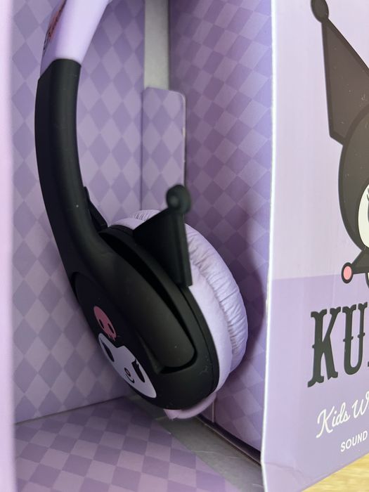Fioletowe słuchawki uszka Kuromi Sanrio przewodowe