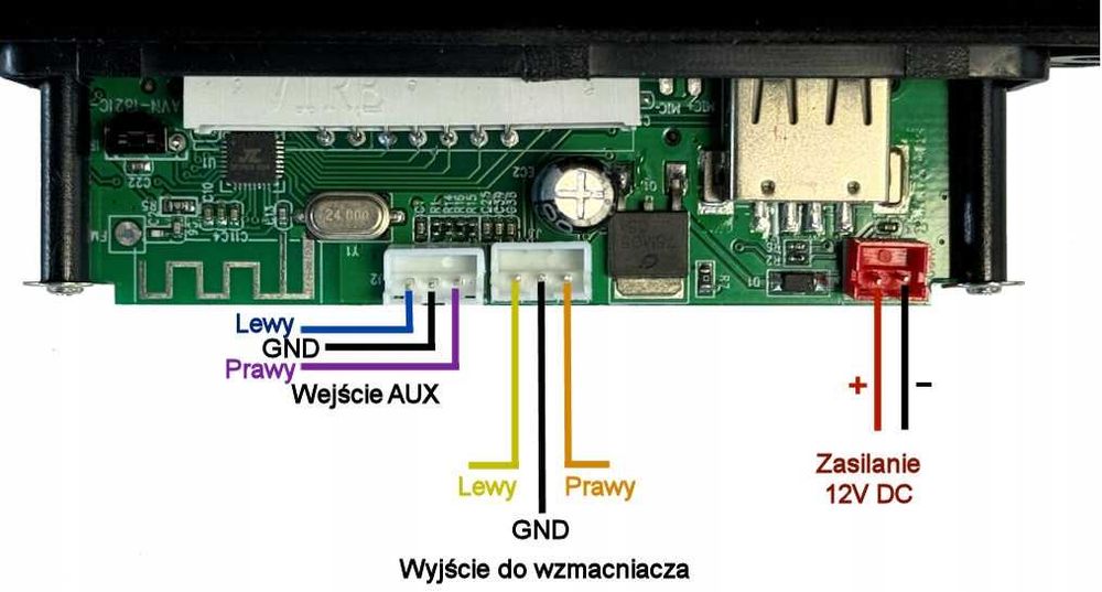 Moduł Audio Mp3 Bluetooth SD Radio AUX Pilot