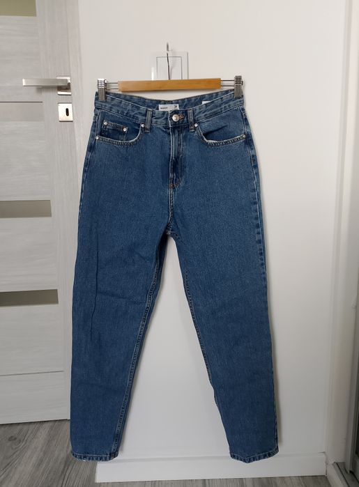 Dżinsy jeans proste wysoki stan mom fit Basic 100% bawełna