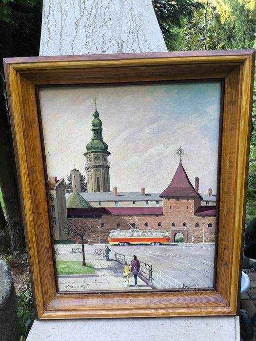 Obraz na desce z ramą Lwów . Brama . Vintage