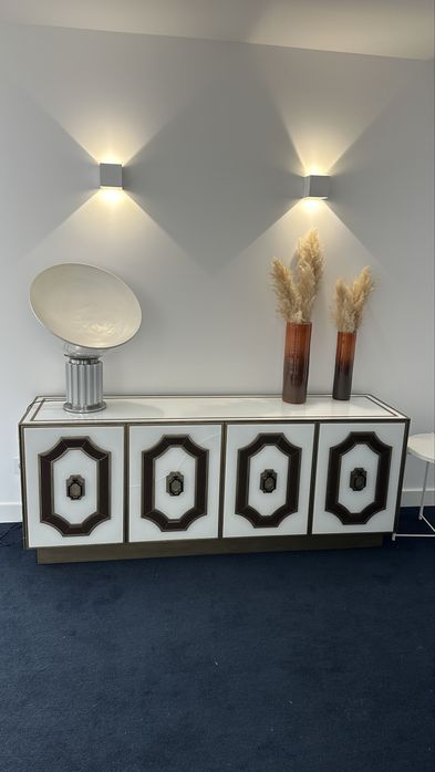 PROMOÇAO Aparador ÁREA STORE / Buffet Art Déco 4 Portas Branco e Dourado – 180cm