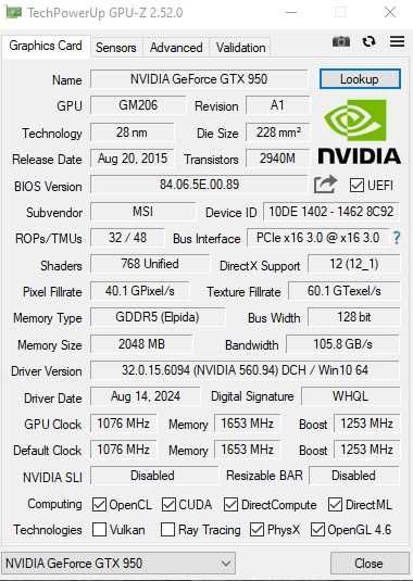 MSi GeForce GTX 950 2Gb