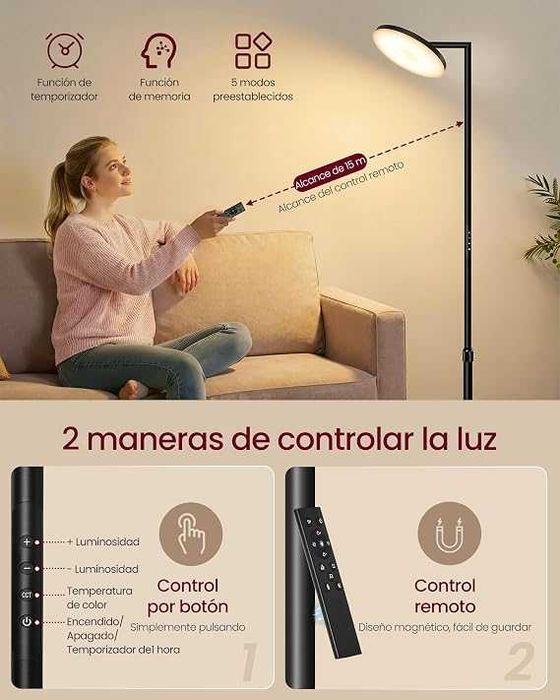 Lampa podłogowa regulowana wysokość głowica obrotowa z pilotem