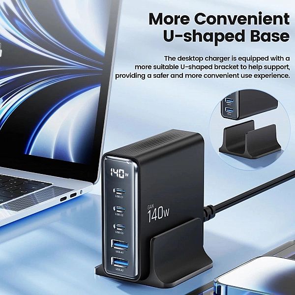 Stacja ładująca Tech-Protect DC140W-GAN 5-PORT PD140W/QC3.0 - czarna