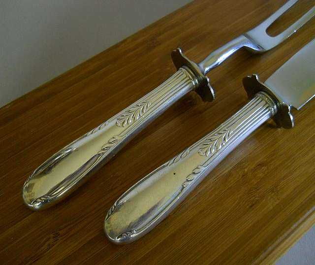 Винтажный набор для нарезки мяса, серебро 925/сталь, коробка, Англия