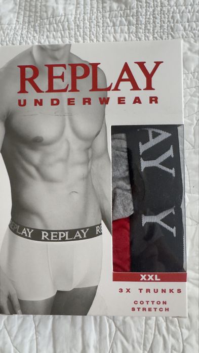 Replay bokserki męskie 3-pack XXL czarne szare czerwone oryginalne pudełko