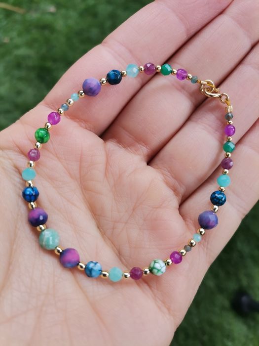 Bransoletka na lince kamienie rubin onyks agat Sugilit srebro 925 apat