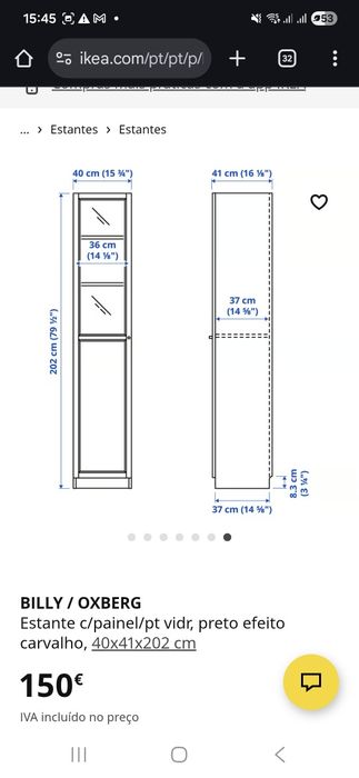 Billy Oxberg branco 40x40x202 cm Ikea armário