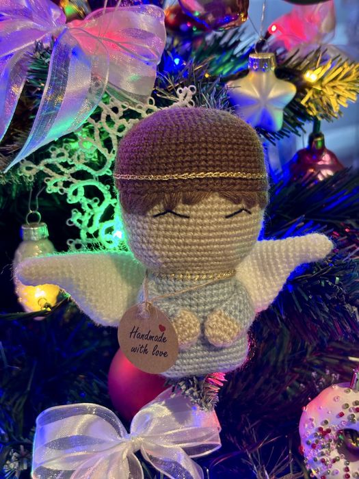 Ręcznie robiony aniołek na szydełku, narodziny, chrzest, komunia