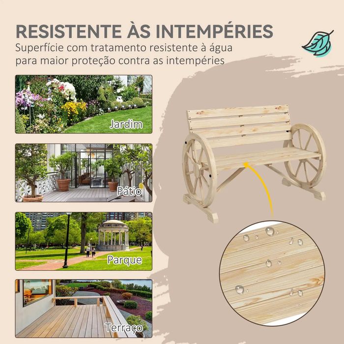 Banco de Jardim de Madeira com Apoios em Forma de Roda Carroça