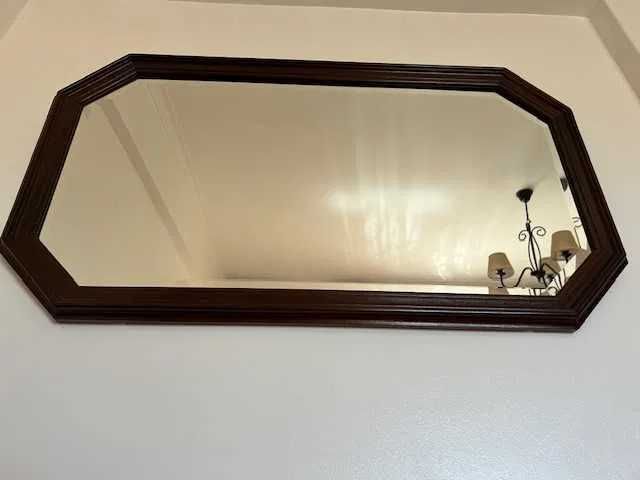 Espelho em Madeira Castanho Com forma Geométrica Hexagonal