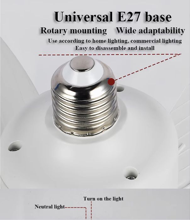 Ventoinha de Teto com Luz LED e Comando + Base universal E27