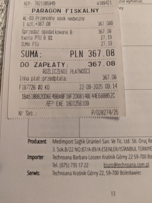 Ssak medyczny Armoline AL-03 do odsysania wydzielin + 3 cewniki