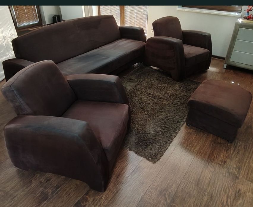Zestaw wypoczynkowy sofa kanapa fotele pufa