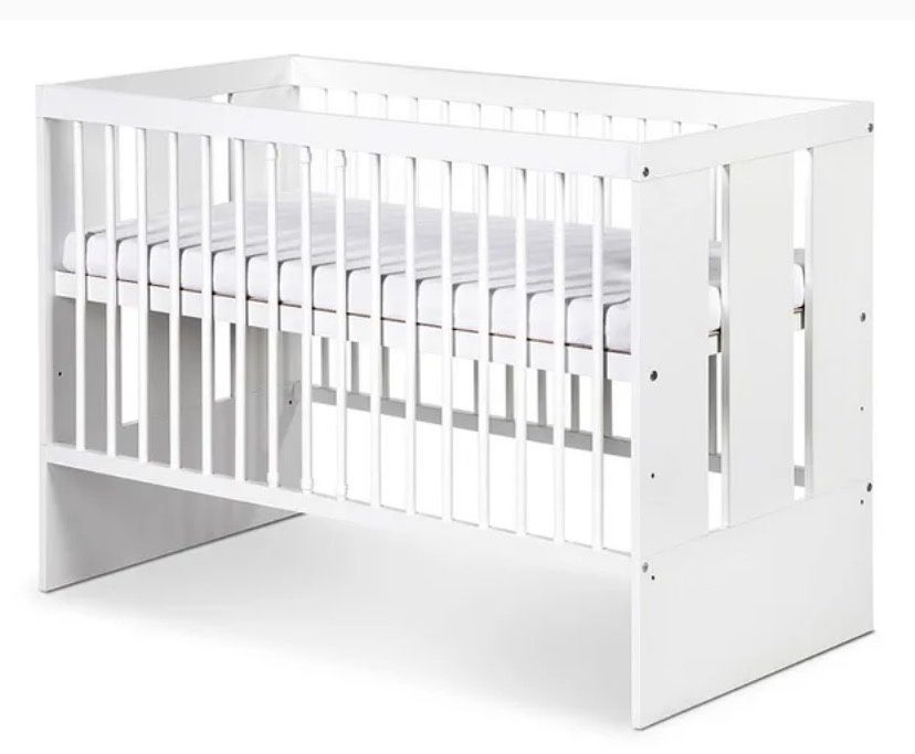 ŁÓŻECZKO Dziecięce Drewniane 120x60 z Pojemnikiem Białe + materac