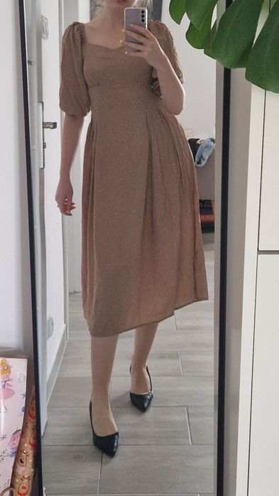 Shein sukienka bufiaste rękawy gorsetowa komunia wesele chrzest