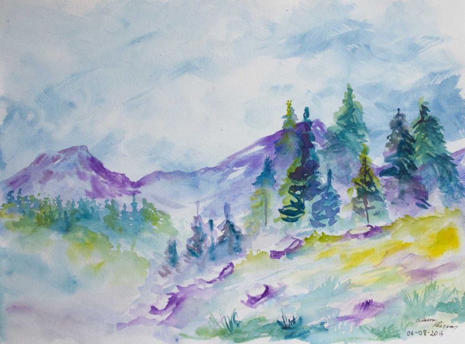 AKWARELA "Wrzosowe szczyty" 29x40, 2015