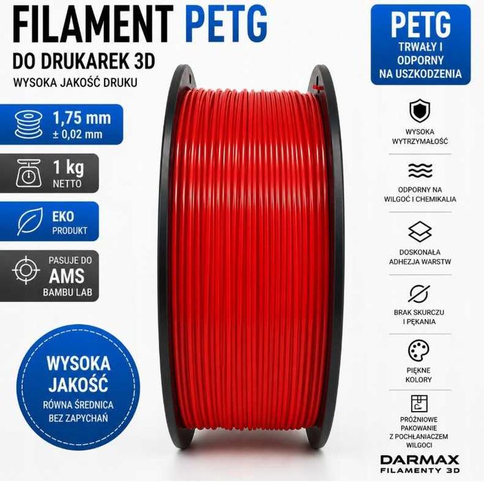 Filament PETG 1.75mm 1000g Czerwony
