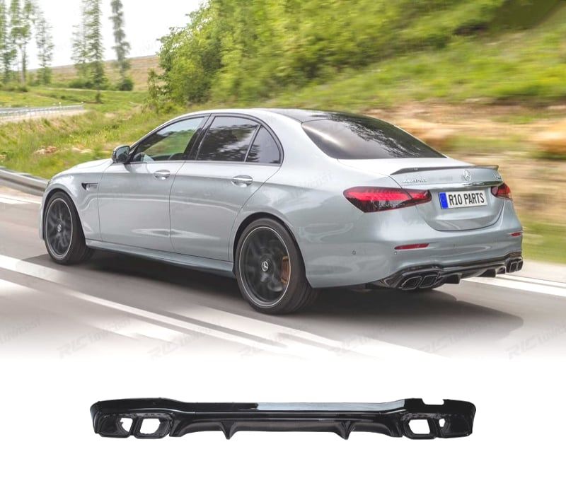 DIFUSOR MERCEDES CLASSE E W213 20-24 LOOK AMG PRETO BRILHANTE + PONTEIRAS DE ESCAPE