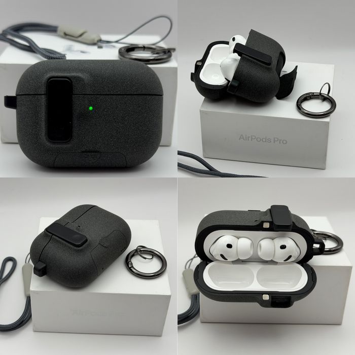 Чехол на AirPods Pro 3 Grey, AirPods Pro 2 Grey, AirPods 4 Green, противоударный, открывается автоматически кнопкой