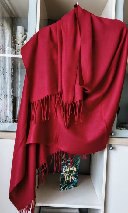 100% Cashmere/Burgundowy Bordowy Kaszmirowy szal