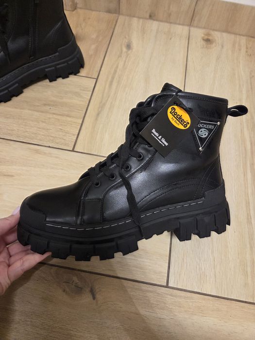 Damskie czarne skórzane botki trapery Dockers by Gerli styl wygoda