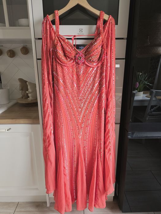 Sukienka wieczorowa maxi vintage 42 zdobiona premium cekiny