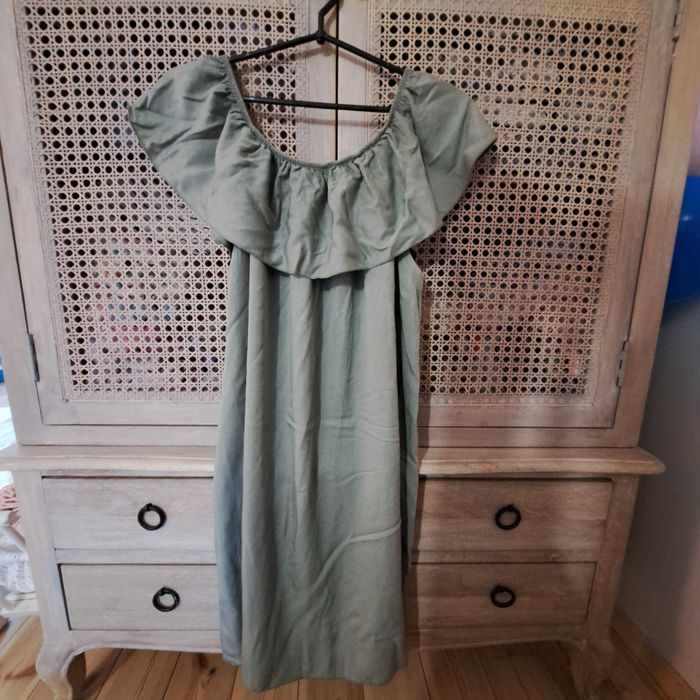 S M małe L piękna sukienka boho etno khaki luźna