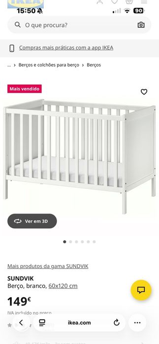 Berço branco para bebé.