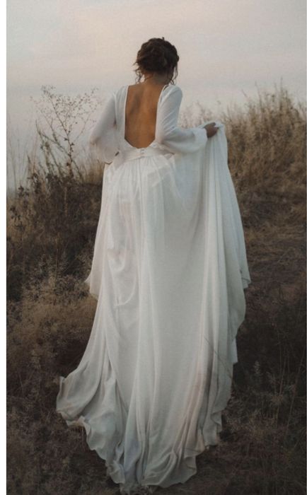 Nowa sukienka ślubna boho rustykalna odkryte plecy rozkloszowana S 36