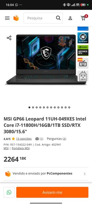 Portátil MSI Leopard GP66 RTX3080