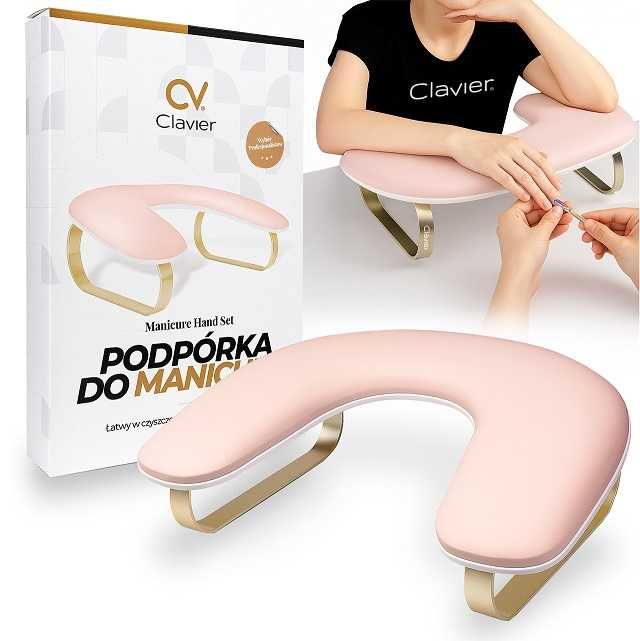 Podpórka poduszka pod dłoń owalna różowa pink - złota do manicure Clavier