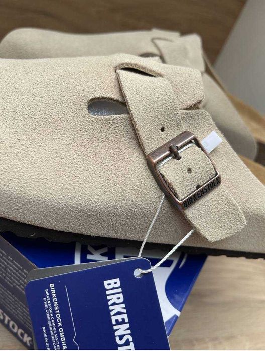 Тапки Birkenstock Beige Light slim біркеншток бостон замшеві