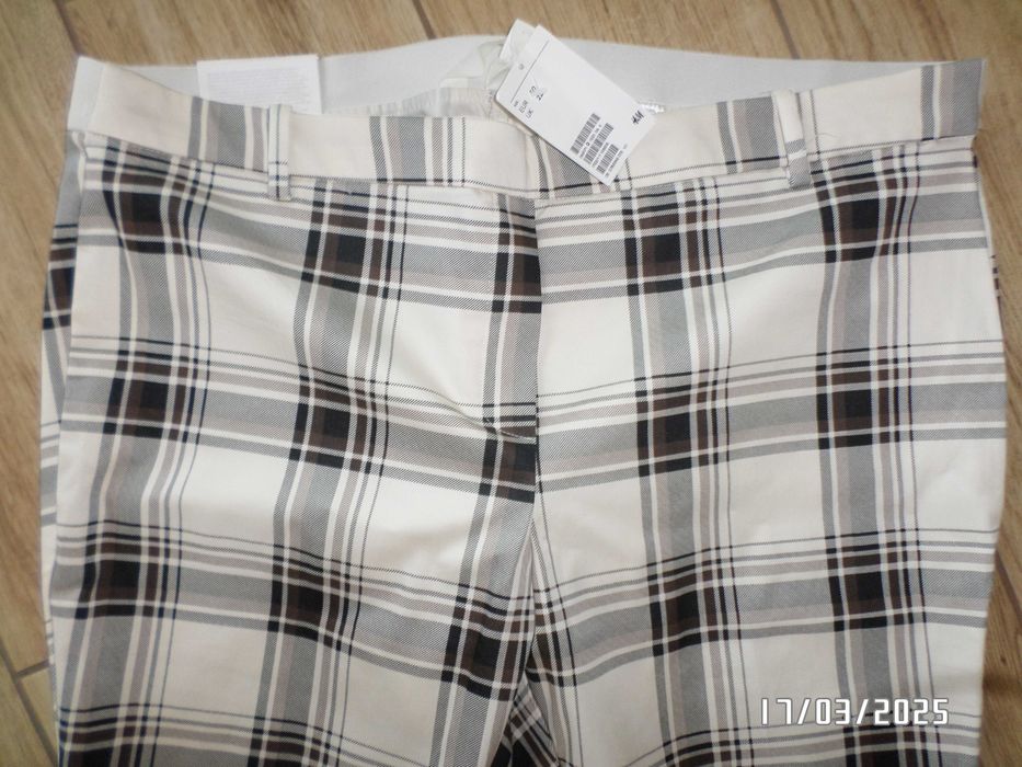 firmowe spodnie damskie -H&M-50-22-XXL-nowe-kratka-elastyczne