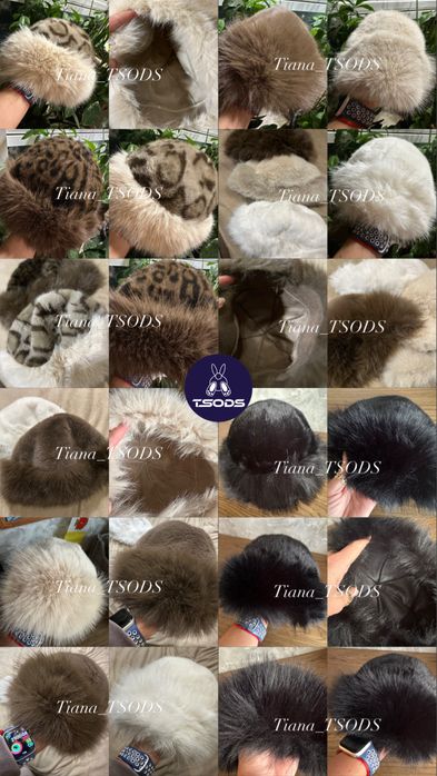 Кругла шапка хутряна чорна біла Панама Тедді з еко хутра навушники теп